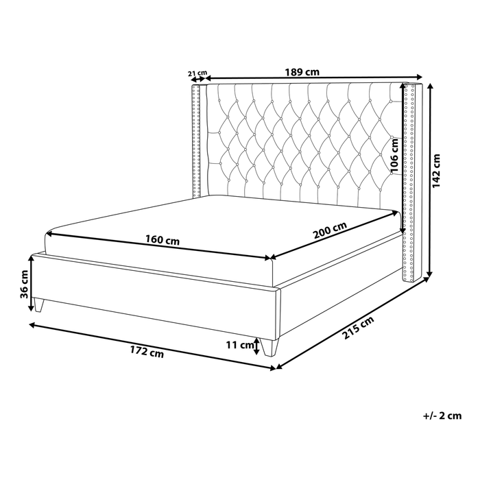 Beliani - LUBBON - Tweepersoonsbed - Grijs - 160 x 200 cm - Fluweel