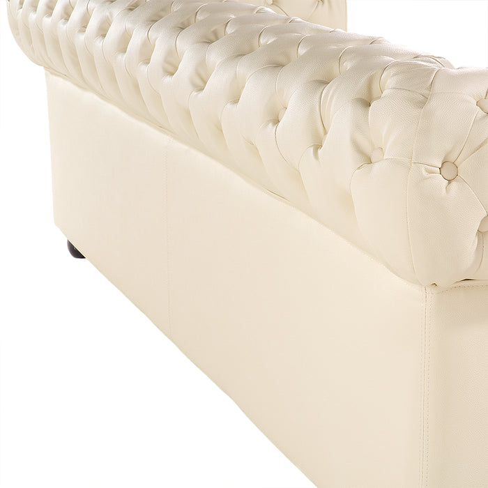 Beliani - CHESTERFIELD - Chesterfield bank 2-zits - Beige - Leer