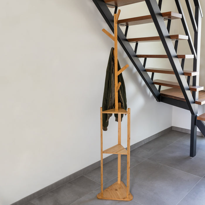 QUVIO Staande kapstok met plank - Licht bruin