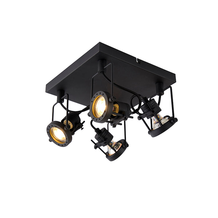 QAZQA Industriële spot zwart 4-lichts - Suplux