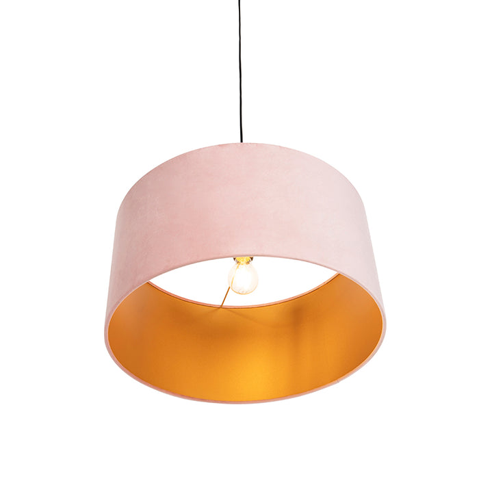 QAZQA Hanglamp met velours kap roze met goud 50 cm - Combi