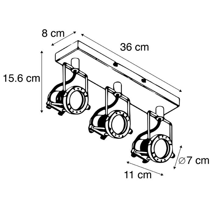 QAZQA Industriële spot zwart 3-lichts - Suplux