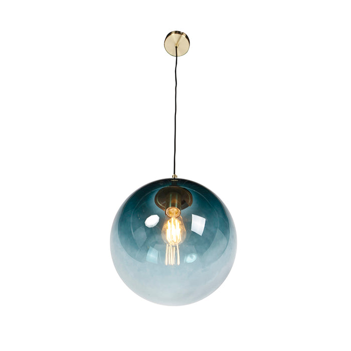 QAZQA Art Deco hanglamp messing met oceaanblauw glas 33 cm - Pallon