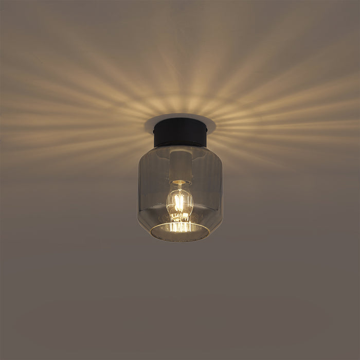 QAZQA Moderne plafondlamp zwart met smoke glas - Stiklo