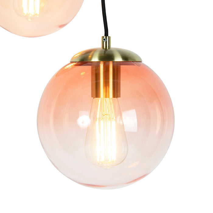 QAZQA Art deco hanglamp messing 45 cm 3-lichts roze - Pallon