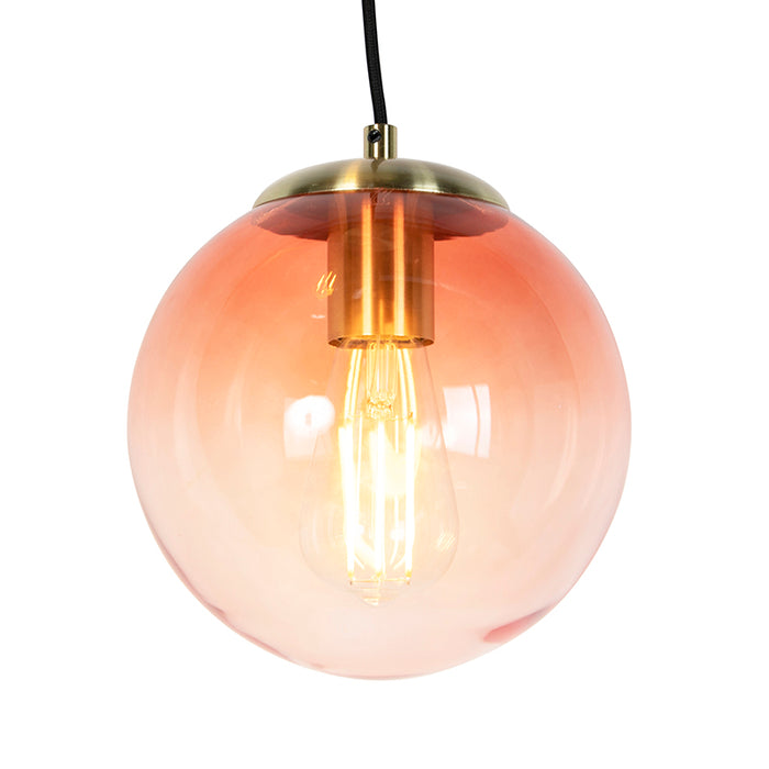 QAZQA Art deco hanglamp messing 45 cm 3-lichts roze - Pallon