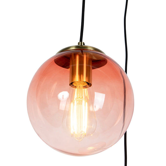 QAZQA Art deco hanglamp messing 45 cm 3-lichts roze - Pallon
