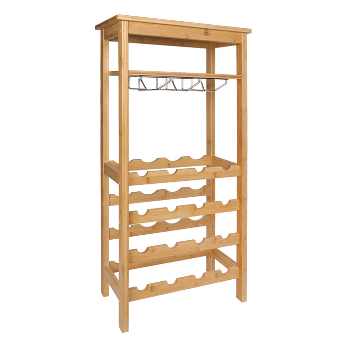 QUVIO Wijnrek voor 16 flessen + glazen - Hout