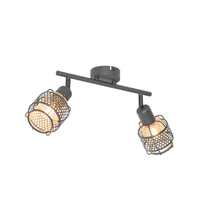 QAZQA Design plafondlamp zwart met goud 2-lichts - Noud