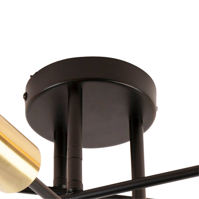 QAZQA Industriële plafondlamp zwart met goud 6-lichts - Sydney