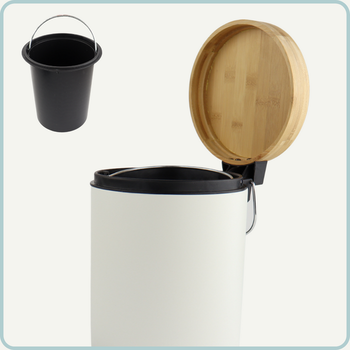 NORDIX Pedaalemmer Prullenbak Wit 3 Liter Bamboe