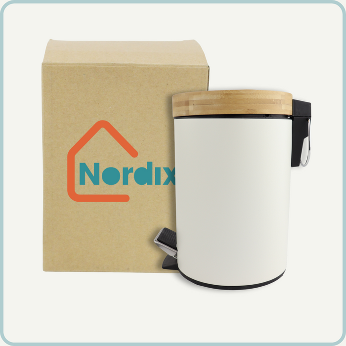 NORDIX Pedaalemmer Prullenbak Wit 3 Liter Bamboe