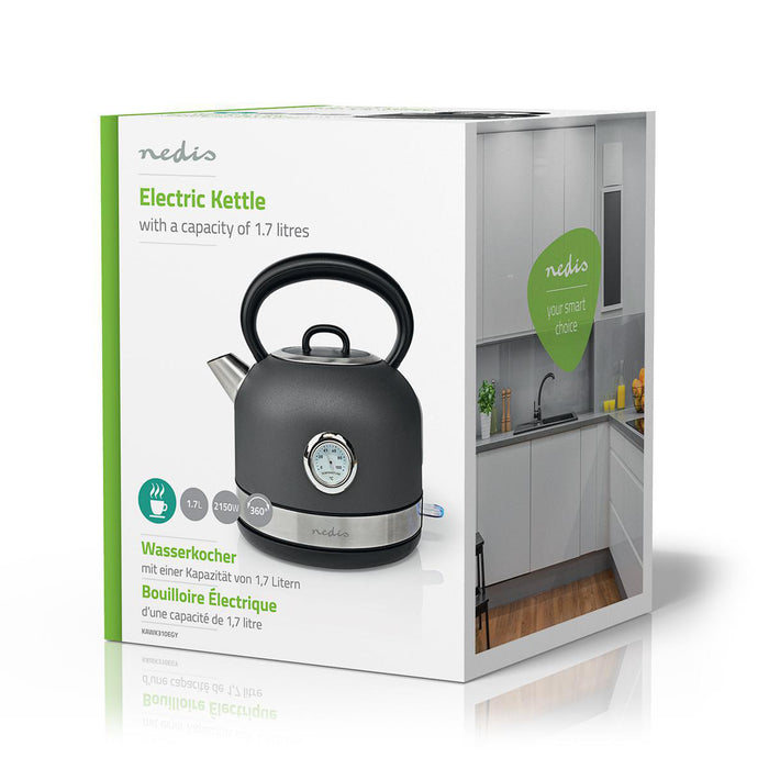 Nedis KAWK310EGY Waterkoker 1,7 liter 360° Draaibaar Grijs