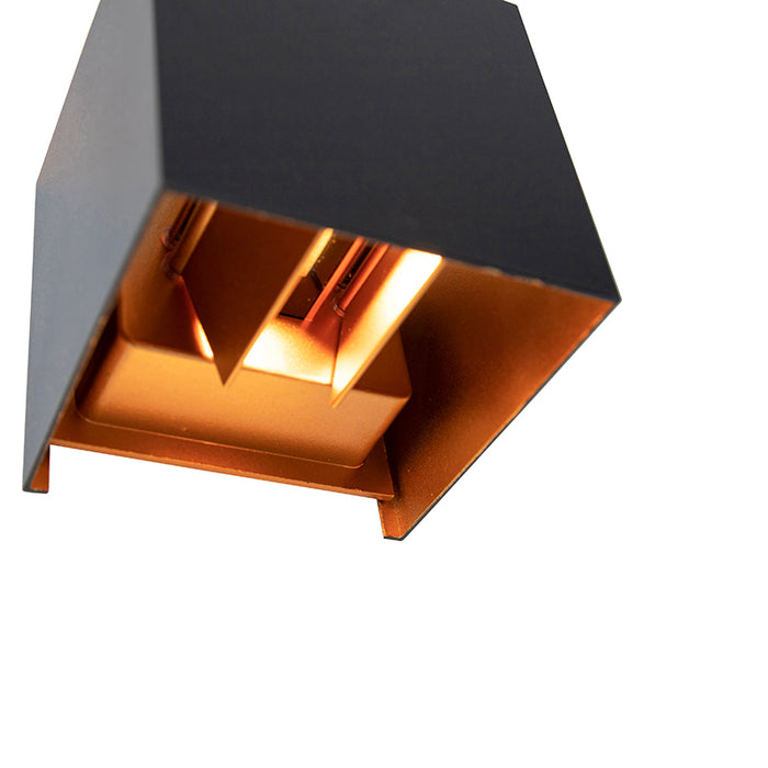 QAZQA Buiten wandlamp zwart met goud incl. LED 2-lichts IP54 - Edwin