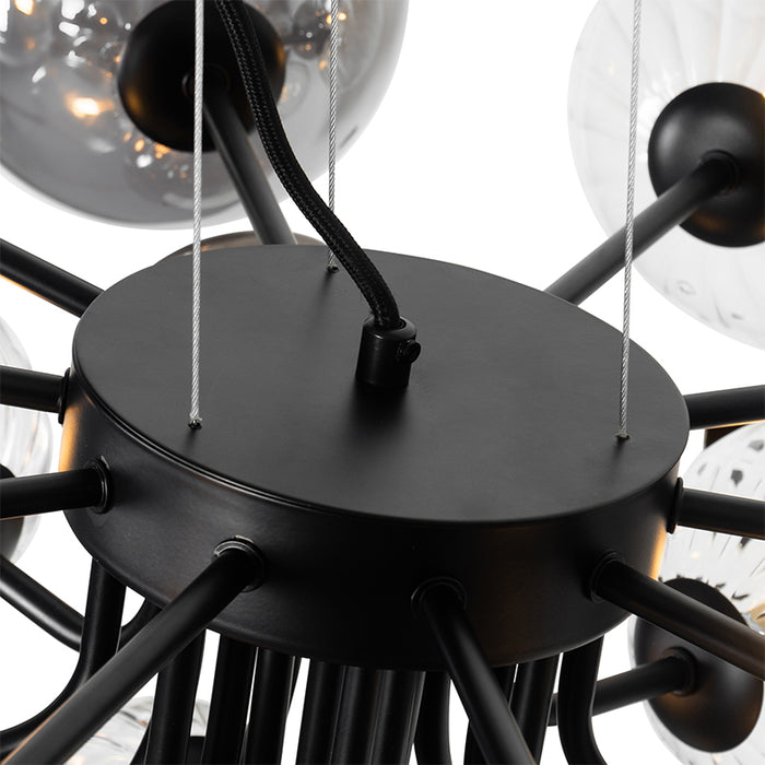 QAZQA Hanglamp zwart met smoke en helder glas 13-lichts - Bonnie