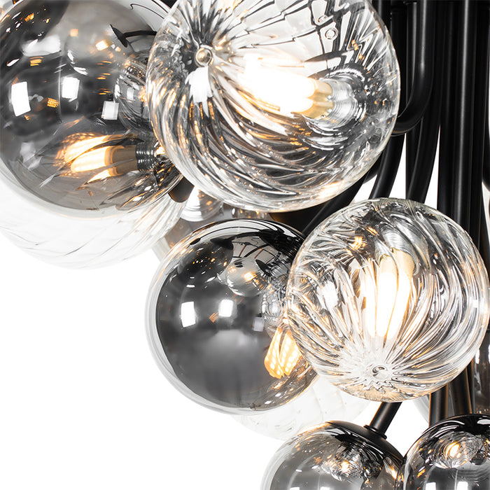 QAZQA Hanglamp zwart met smoke en helder glas 13-lichts - Bonnie