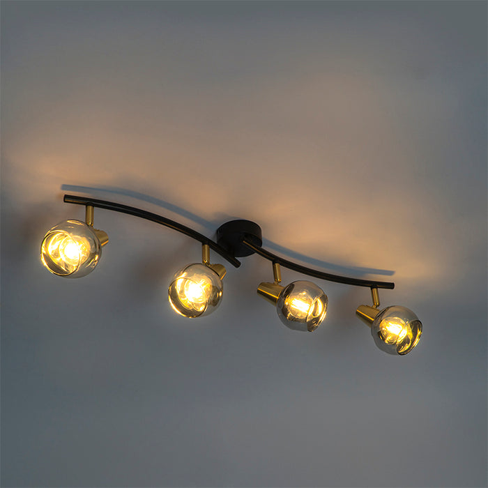 QAZQA Art Deco plafondlamp goud met smoke glas 4-lichts - Vidro