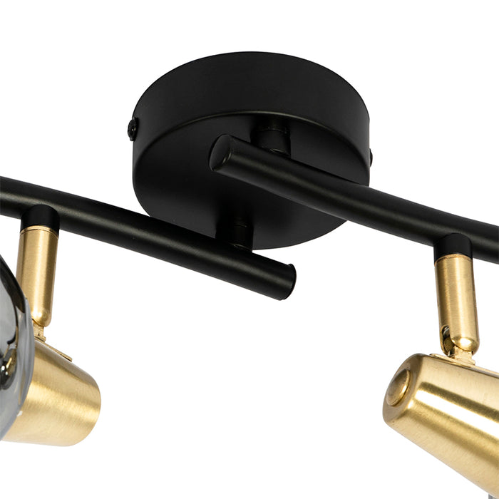 QAZQA Art Deco plafondlamp goud met smoke glas 4-lichts - Vidro