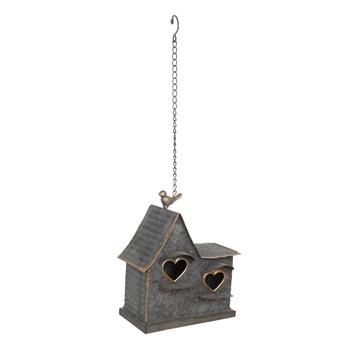 Clayre & Eef Vogelhuis 25x12x25 cm Grijs Ijzer Vogelhuisje Hangend