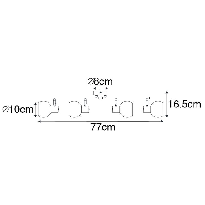 QAZQA Art Deco plafondlamp zwart met smoke glas 4-lichts - Vidro