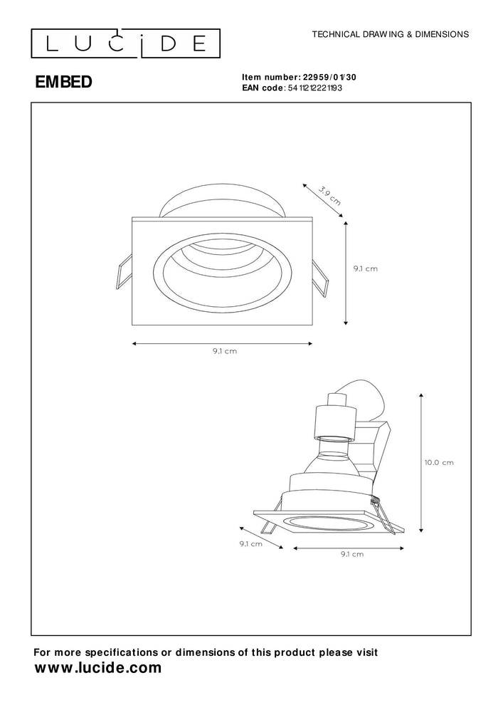 Lucide EMBED - Inbouwspot - 1xGU10 - Zwart