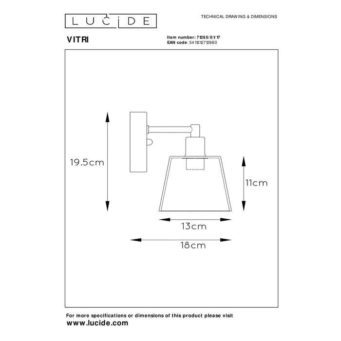 Lucide VITRI Wandlamp 1xE14 - Koper
