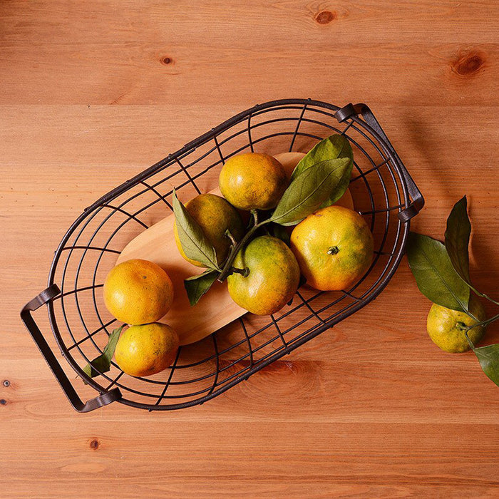 QUVIO Draadmand ovaal metaal en hout - Zwart