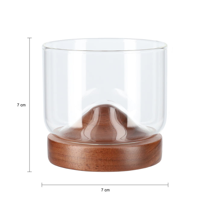 Aretica Whiskey glas met houten onderzetter - Bruin - set van 4