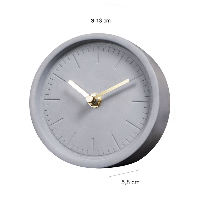 QUVIO Tafelklok beton rond met gouden wijzers - Grijs