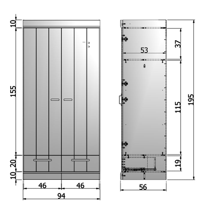 WOOOD Connect Kledingkast H 195 x B 94 x D 53 cm - Lades, Plank en Roede - Grijs
