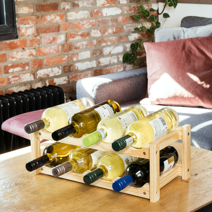 QUVIO Houten wijnrek (2 lagen) voor 8 flessen