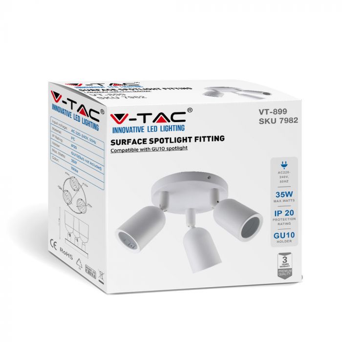 V-tac VT-899 3x GU10 Plafond spot - Wit - verstelbaar
