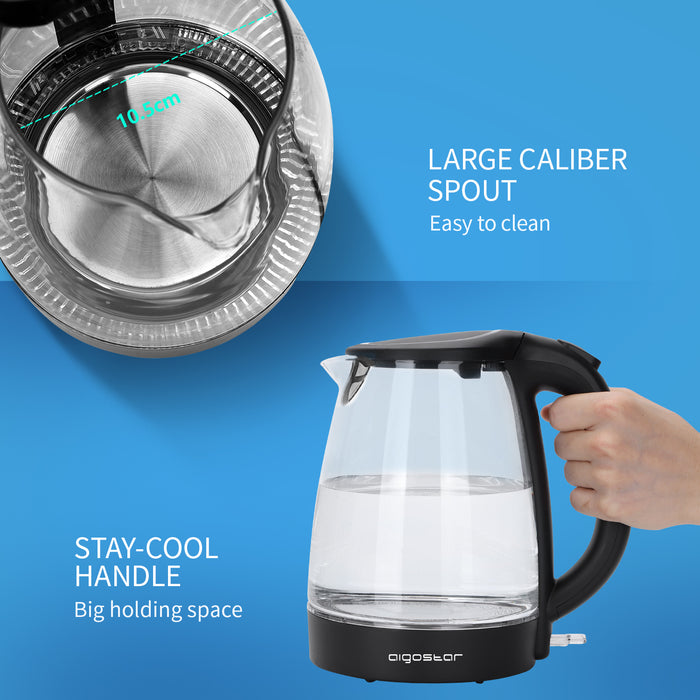 Aigostar Adam 30GOM - Glazen Waterkoker met LED - Zwart