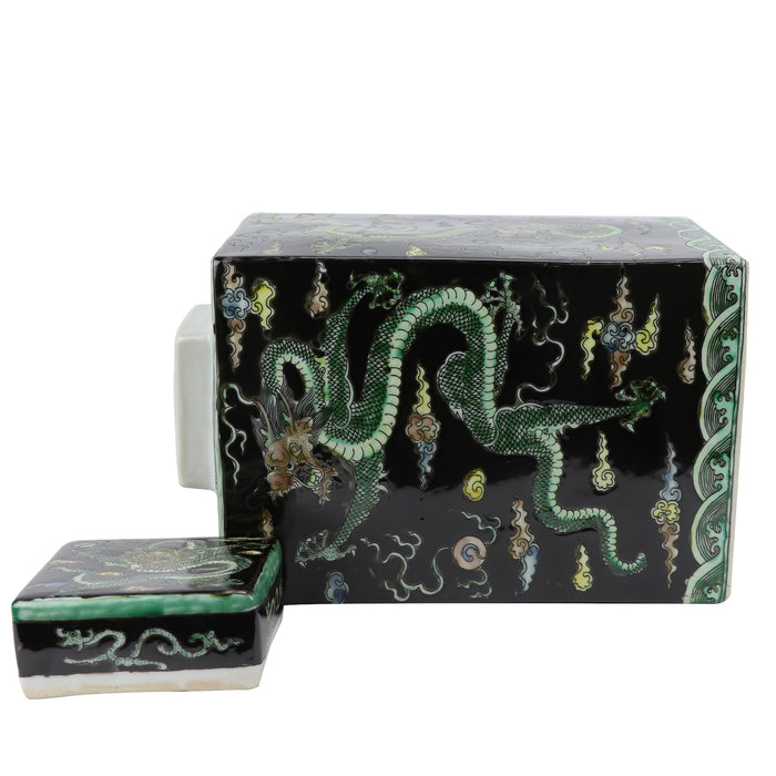 Fine Asianliving Chinese Gemberpot Zwart Draak Handgeschilderd