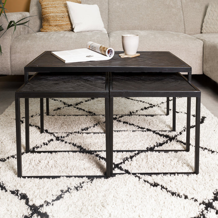 Dimehouse Industriële salontafel set van 3 Dulce zwart visgraat