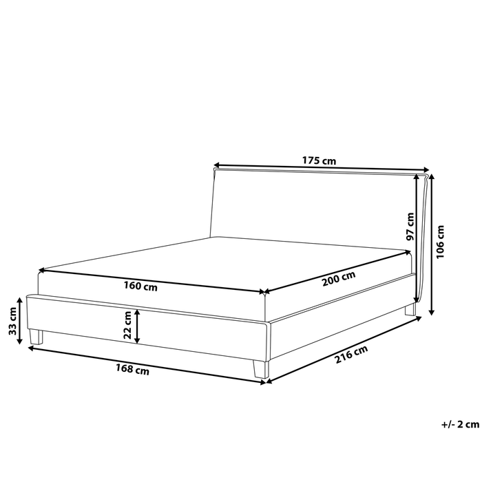 Beliani - SENNEZ - Tweepersoonsbed - Grijs - 160 x 200 cm - Polyester