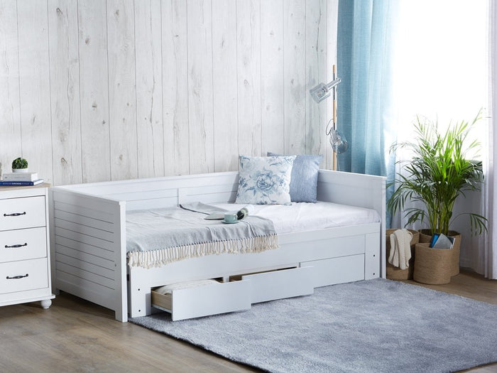 Beliani - CAHORS - Onderschuifbed - Wit - 90 x 200 cm - Rubberhout