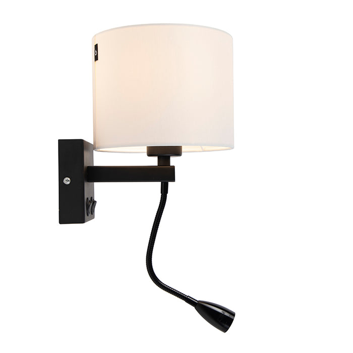 QAZQA Moderne wandlamp zwart met witte kap - Brescia