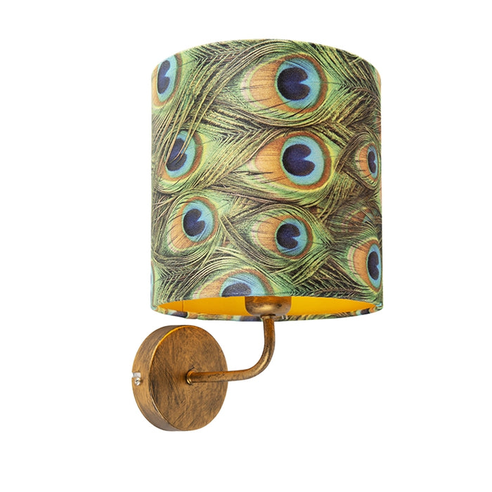 QAZQA Vintage wandlamp goud met kap velours 20|20|20 pauw - Matt