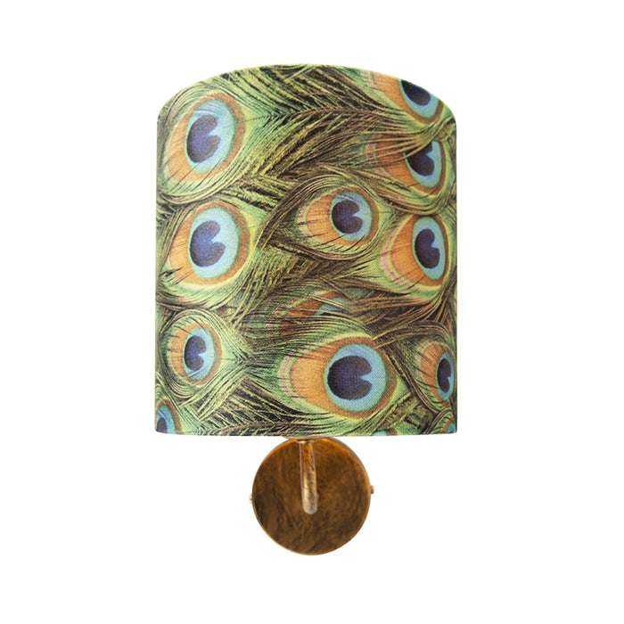 QAZQA Vintage wandlamp goud met kap velours 20|20|20 pauw - Matt