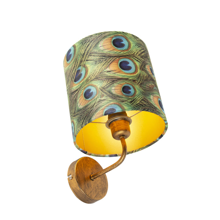 QAZQA Vintage wandlamp goud met kap velours 20|20|20 pauw - Matt
