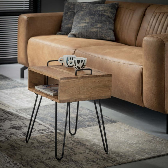 Giga Meubel - Nachtkastje Acaciahout - Metaal - 40cm - Kast Quadro