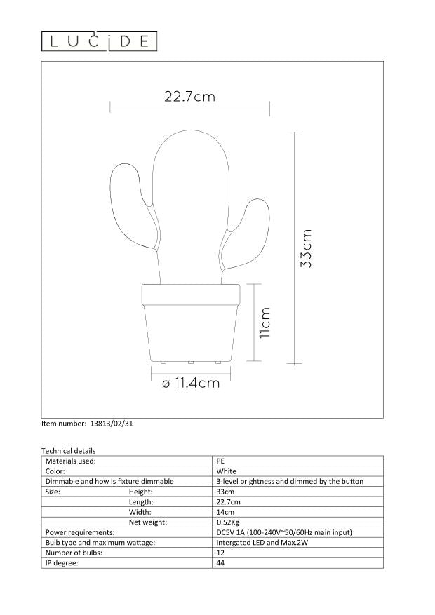 Lucide CACTUS Tafellamp - Wit