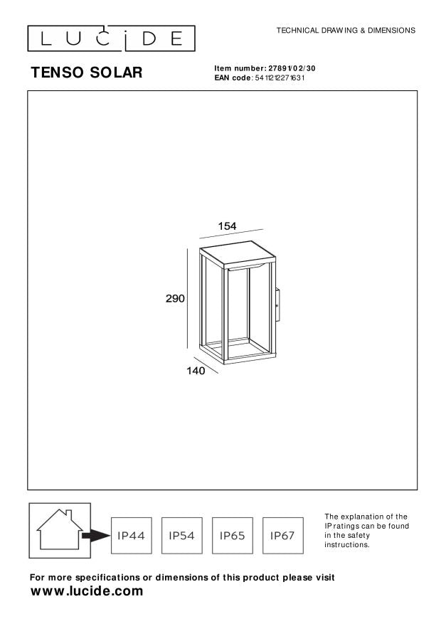 Lucide TENSO SOLAR Wandlamp 1xGeïntegreerde LED - Antraciet
