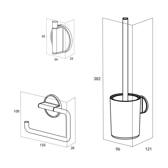 Tiger Tune Toiletaccessoireset - Toiletborstel met Houder - Toiletrolhouder zonder Klep - Handdoekhaak - Messing Geborsteld / Zwart