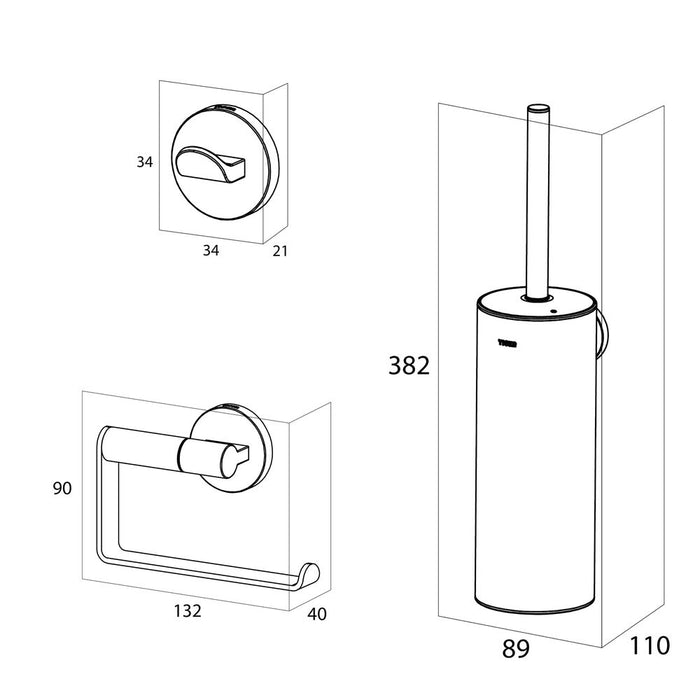 Tiger Noon Toiletaccessoireset - Toiletborstel met Houder - Toiletrolhouder zonder Klep - Handdoekhaak - Zwart