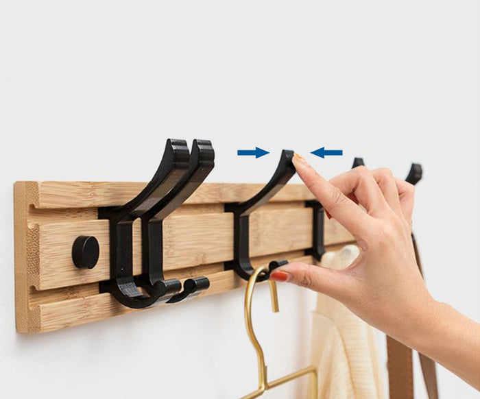 QUVIO Kapstok Bamboo verschuifbare haken hout