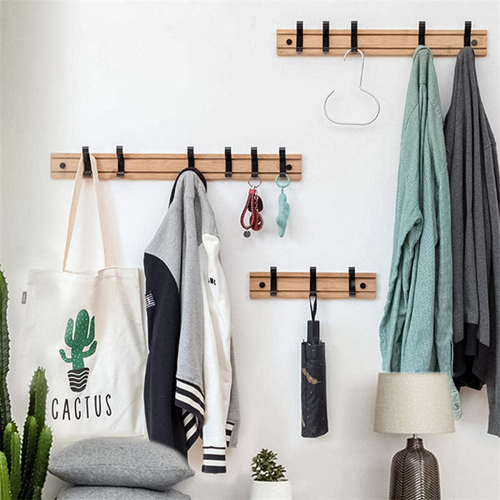 QUVIO Kapstok Bamboo verschuifbare haken hout