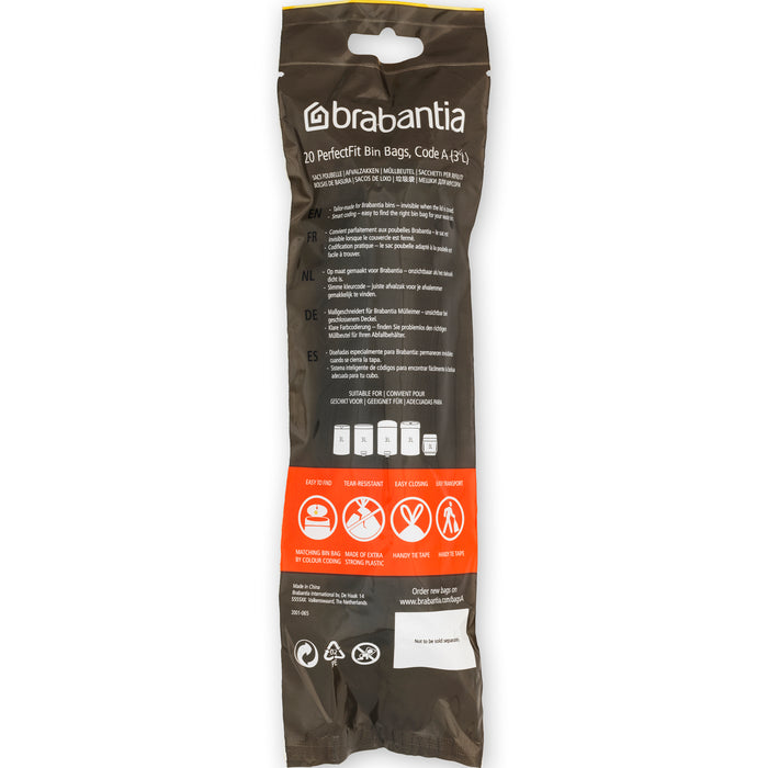 Brabantia Type A PerfectFit Afvalzak 3 Liter - 20 zakken