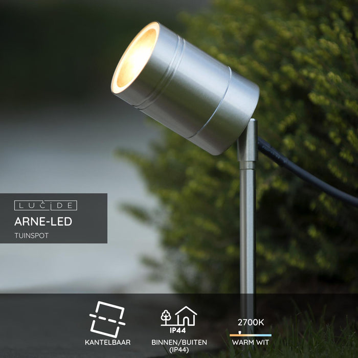 Lucide ARNE-LED Tuinspot - Mat chroom
